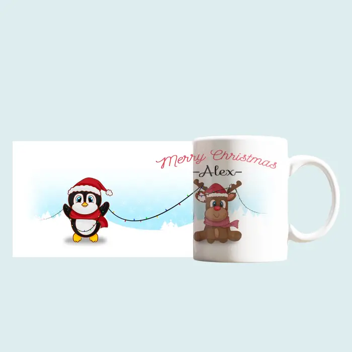 Cana personalizata - Ren si Pinguin