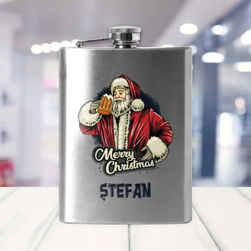 Sticla de buzunar cu textul tau de Craciun