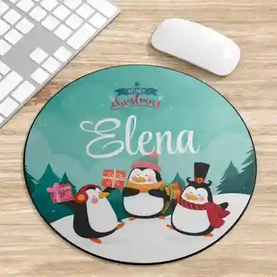 Mouse Pad Rotund personalizat amuzant cu Pinguini