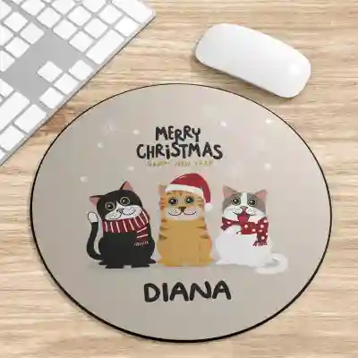 Mouse Pad Rotund personalizat cu Trei Pisici