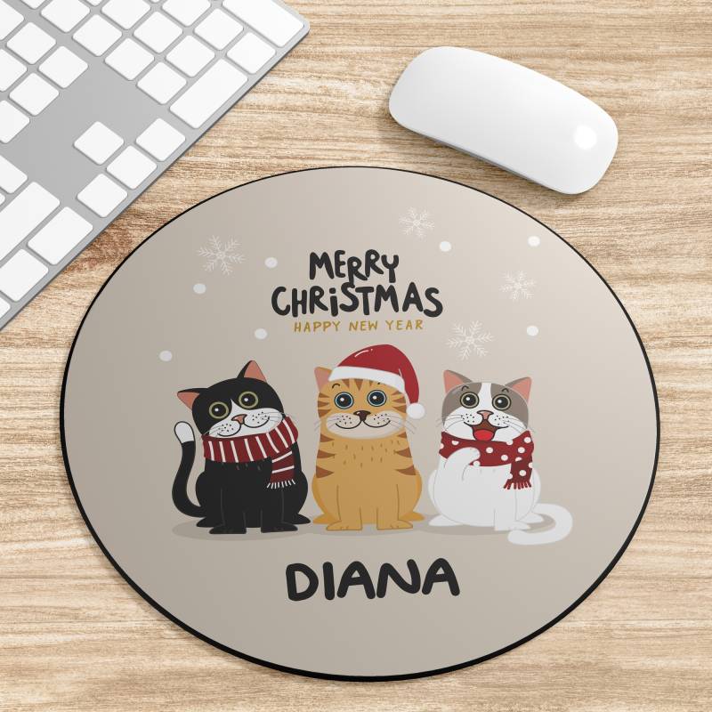 Mouse Pad Rotund personalizat cu Trei Pisici