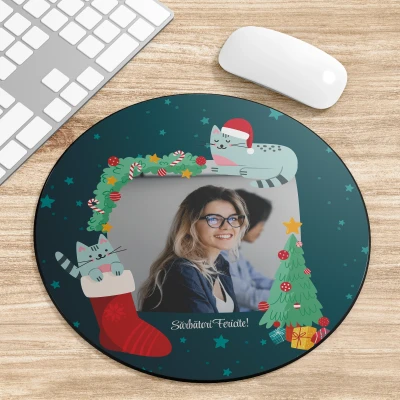 Mouse Pad Rotund personalizat cu Sărbători Fericite