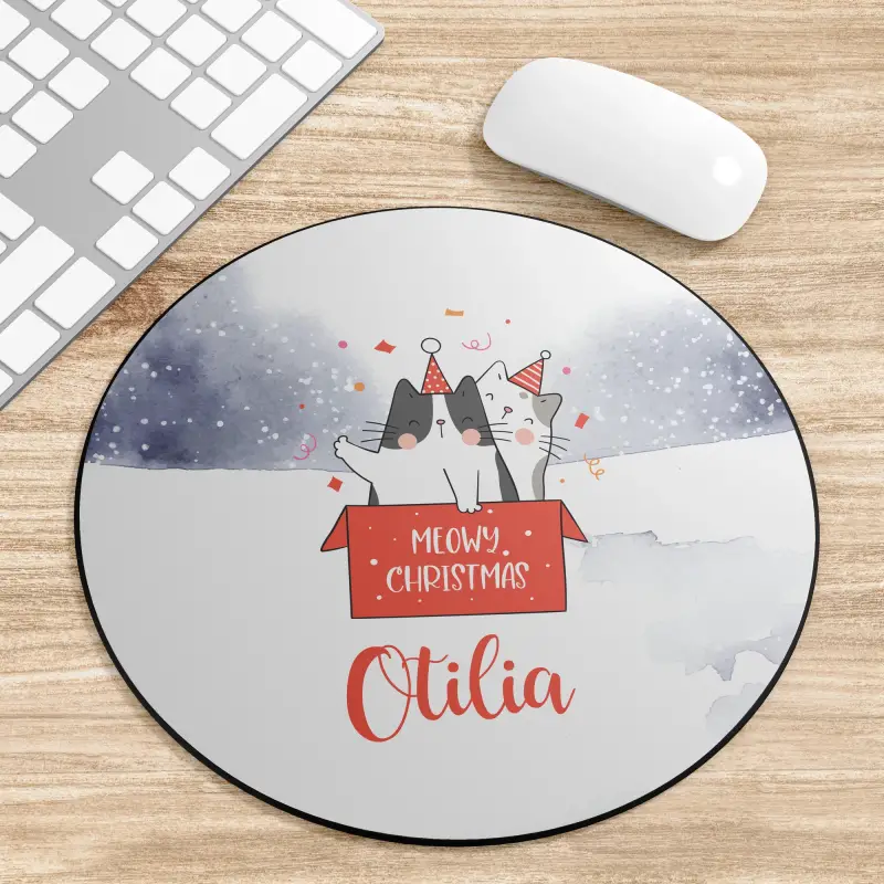 Mouse Pad Rotund personalizat cu Pisici de Craciun