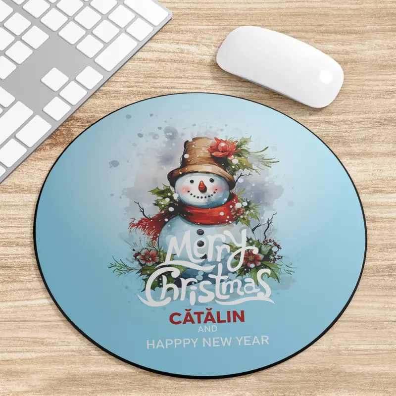 Mouse Pad Rotund personalizat cu Om de zapada