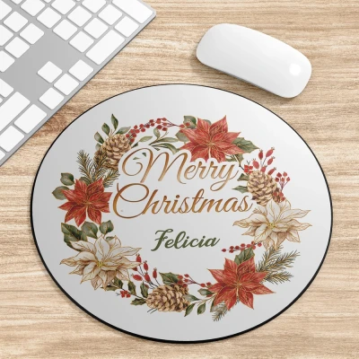 Mouse Pad Rotund personalizat cu Flori Craciun