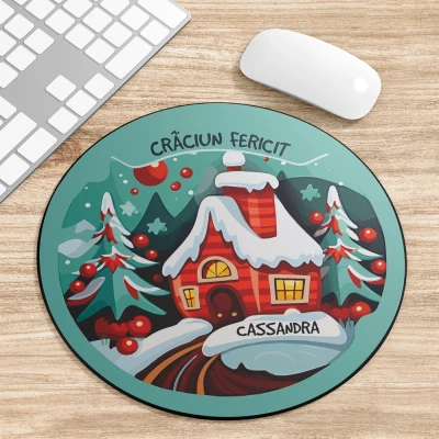 Mouse Pad Rotund personalizat cu Craciun Fericit