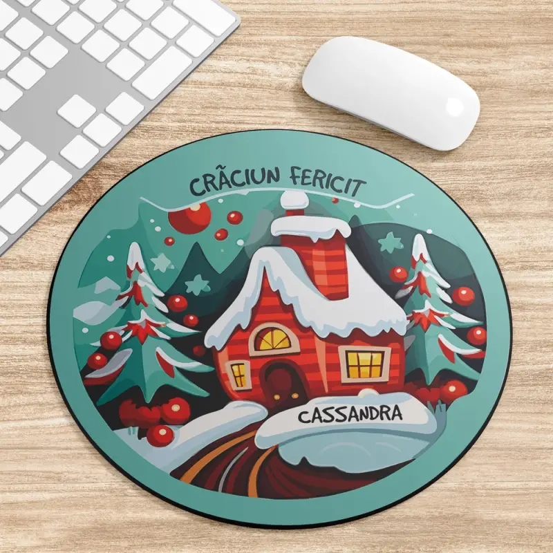 Mouse Pad Rotund personalizat cu Craciun Fericit
