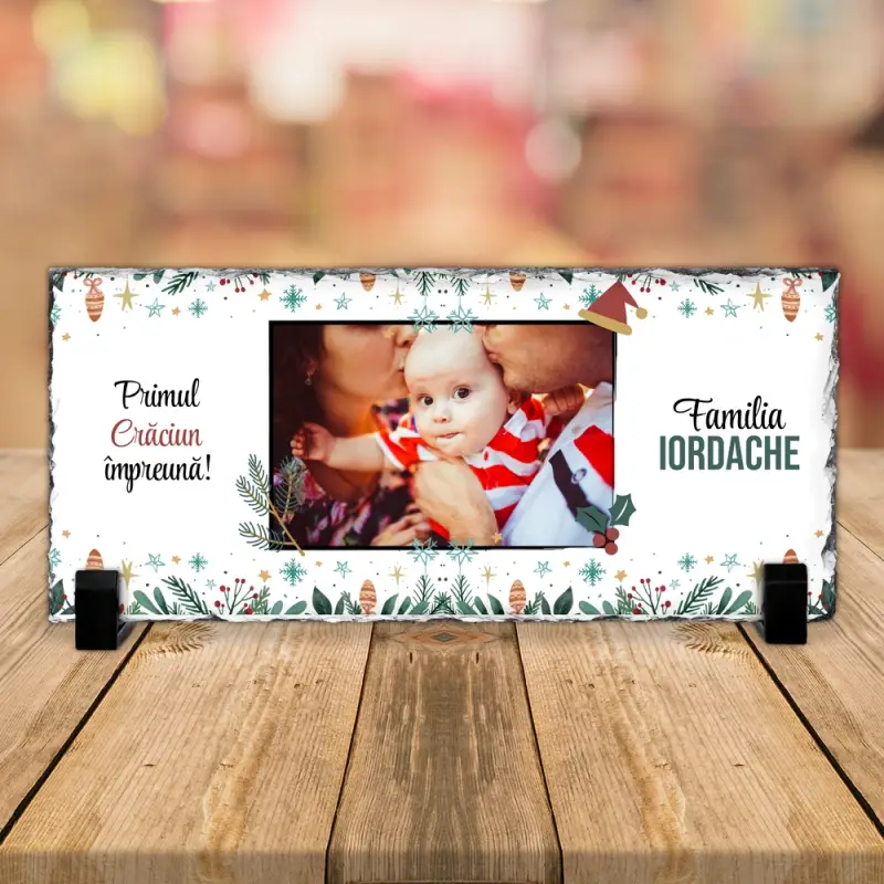 Placa de ardezie personalizata - Primul Craciun impreuna 