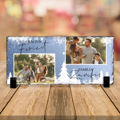 Placa de ardezie personalizata - Familie cu 2 poze