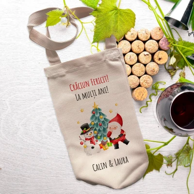 Saculet pentru sticla de vin - Mos Craciun
