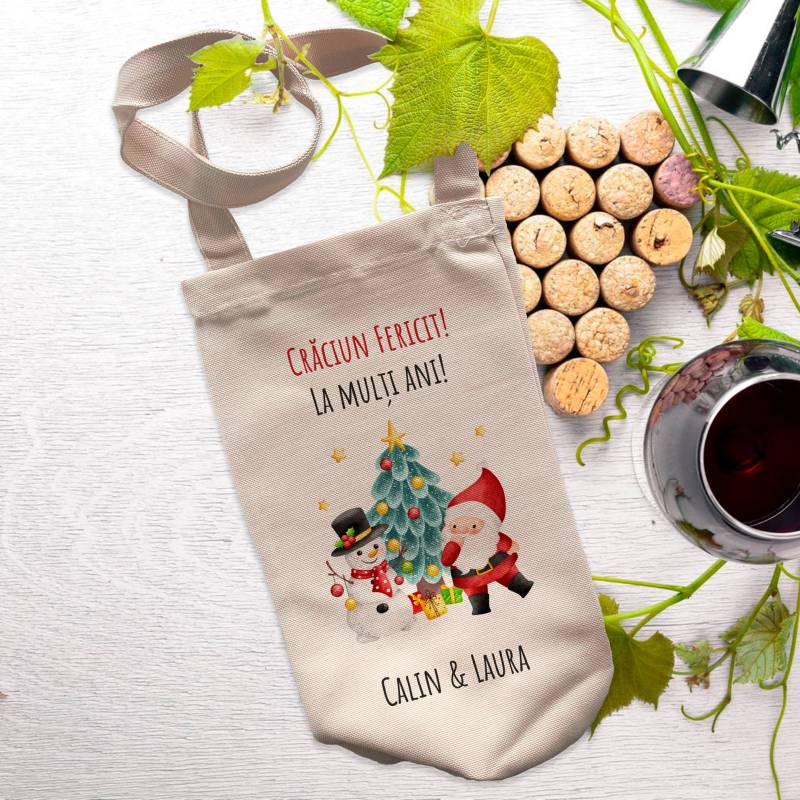 Saculet pentru sticla de vin - Mos Craciun