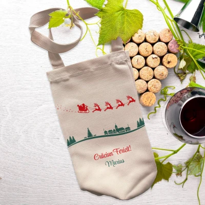 Saculet pentru sticla de vin - Craciun fericit