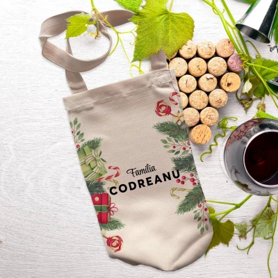 Saculet pentru sticla de vin - Decor Craciun