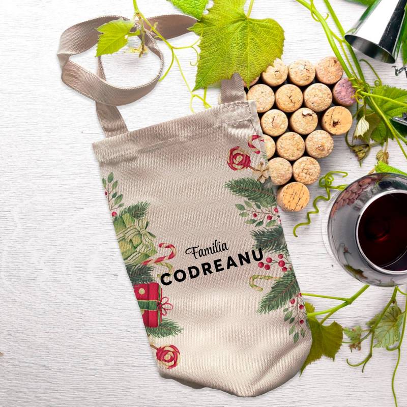Saculet pentru sticla de vin - Decor Craciun