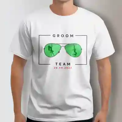 Tricou personalizat pentru petrecerea burlacilor - Groom Team Glasses