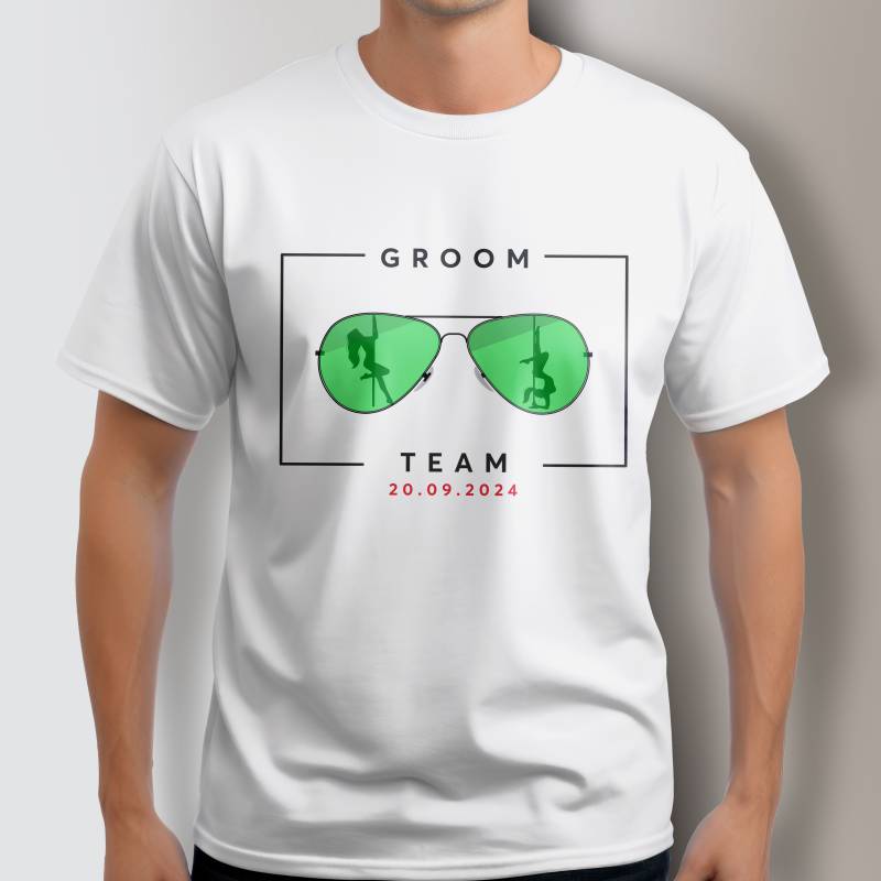 Tricou personalizat pentru petrecerea burlacilor - Groom Team Glasses