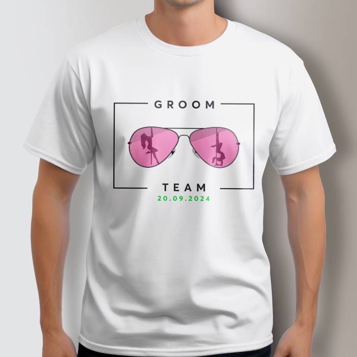 Tricou personalizat pentru petrecerea burlacilor - Groom Team Glasses