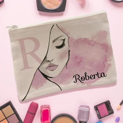 Portfard personalizat - Initiala si text pink