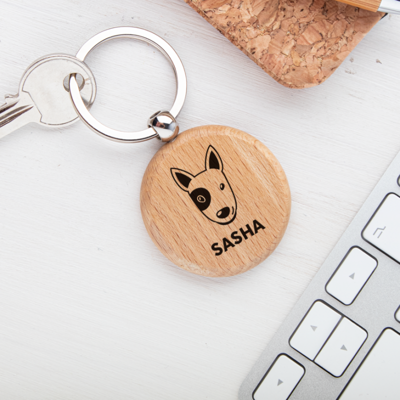 Breloc din Lemn personalizat cu rasa Bull-terrier