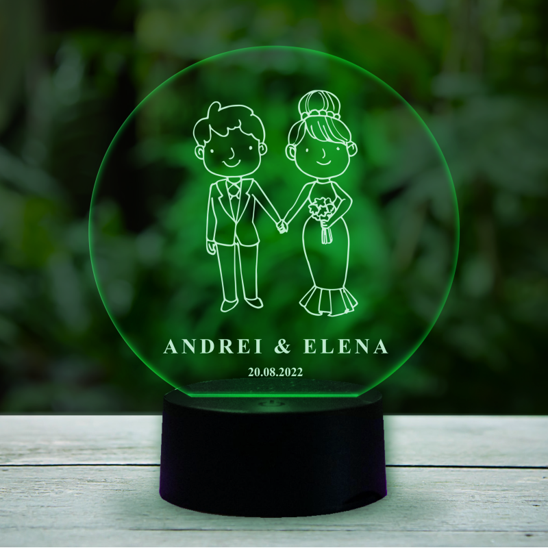 Lampa led 3D personalizata pentru cei proaspat casatoriti