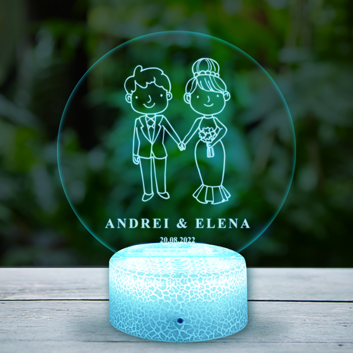 Lampa led 3D personalizata pentru cei proaspat casatoriti