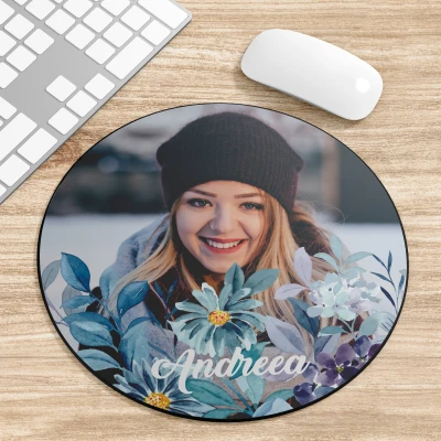 Mouse Pad Rotund personalizat cu Flori si Poza