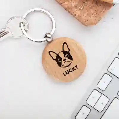 Breloc din Lemn personalizat cu rasa French-Bulldog