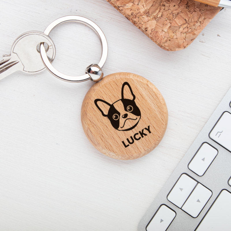 Breloc din Lemn personalizat cu rasa French-Bulldog