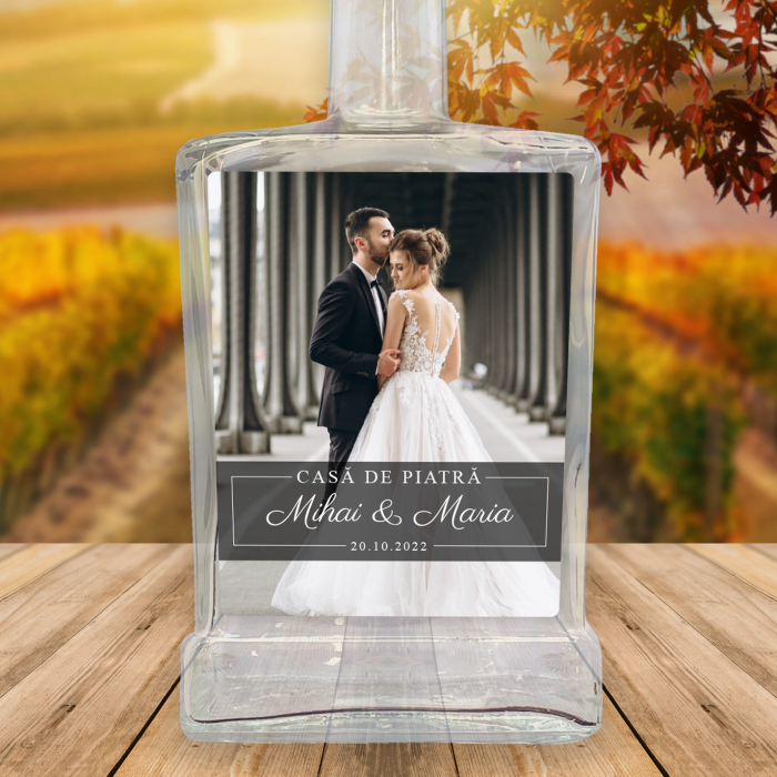 Sticle cu eticheta personalizabila - Cu poza pentru cei proaspat casatoriti