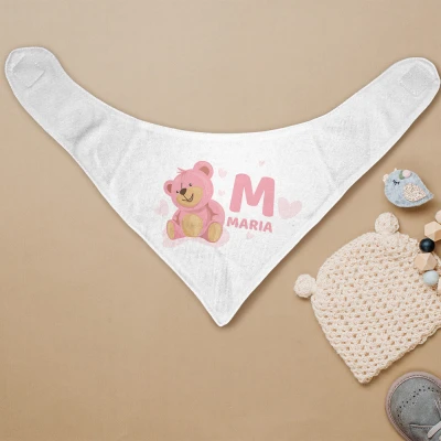 Bandana pentru copii personalizata - Ursulet roz