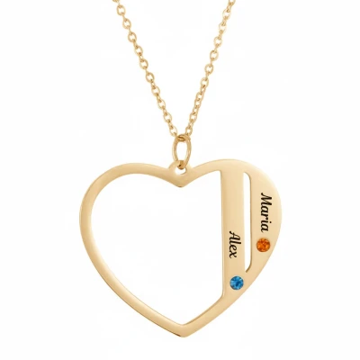 Colier cu pandantiv inimă cu doua nume