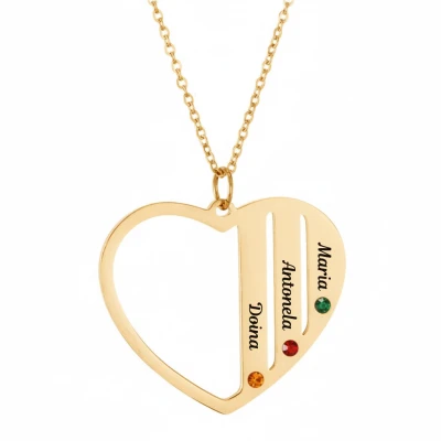 Colier cu pandantiv inimă cu trei nume