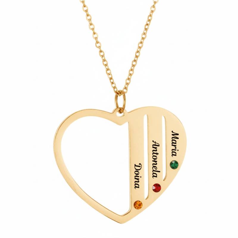 Colier cu pandantiv inimă cu trei nume