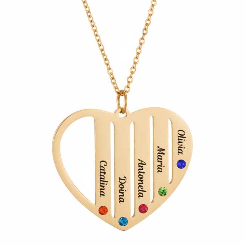 Colier cu pandantiv inimă cu cinci nume