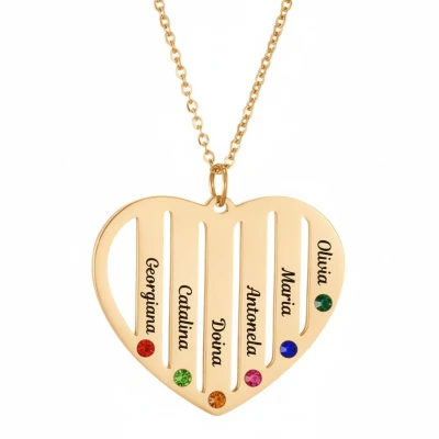 Colier cu pandantiv inimă cu sase nume