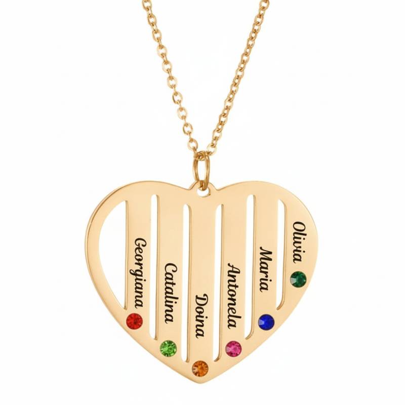 Colier cu pandantiv inimă cu sase nume