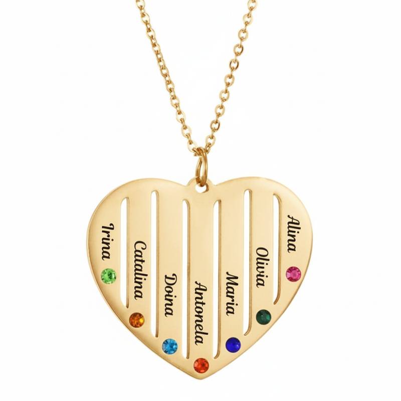 Colier cu pandantiv inimă cu sapte nume
