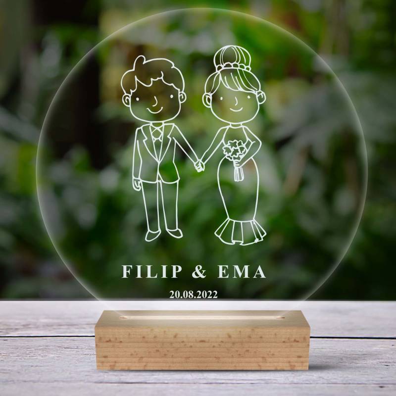 Lampa led 3D personalizata pentru cei proaspat casatoriti