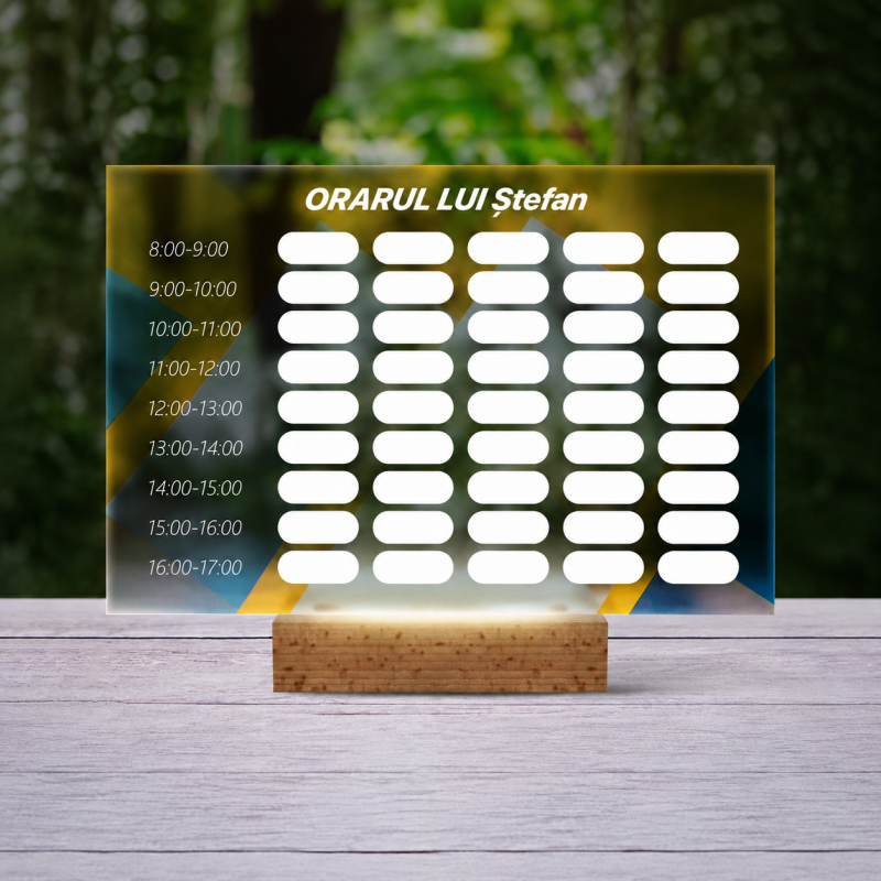 Lampă LED 3D Personalizată – Orar cu Design Geometric