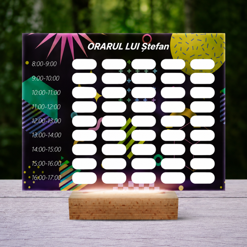 Lampă LED 3D Personalizată – Orar cu Design Abstract
