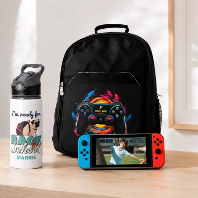 Set Școlar Personalizat 3 în 1 – Ghiozdan, Sticlă și Penar