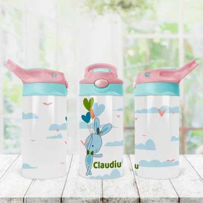 Sticluta pentru copii personalizata - Iepuras Albastru Baietel
