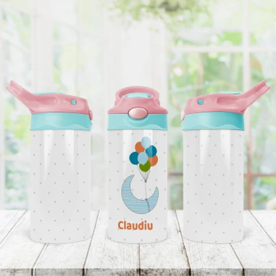 Sticluta pentru copii personalizata - Luna cu baloane