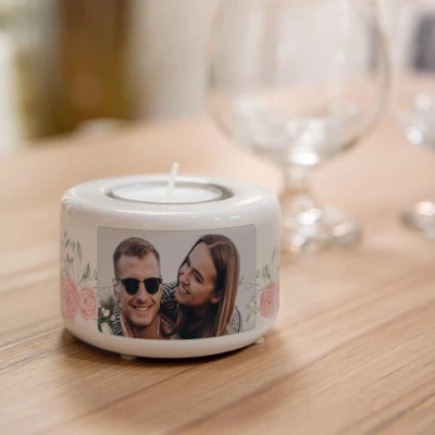 Suport ceramic personalizat pentru lumanare - Trandafiri