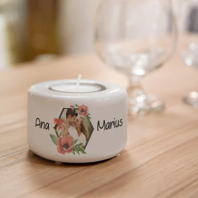 Suport ceramic personalizat pentru lumanare - Cu poza si nume