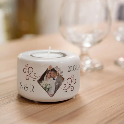 Suport ceramic personalizat pentru lumanare - Poza si text