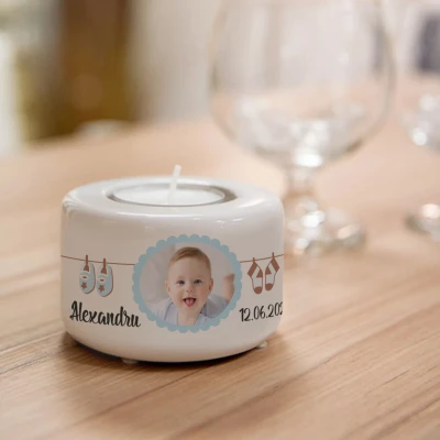 Suport ceramic personalizat pentru lumanare - Baietel