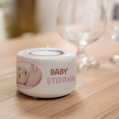 Suport ceramic personalizat pentru lumanare - Baby girl
