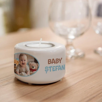 Suport ceramic personalizat pentru lumanare - Baby boy