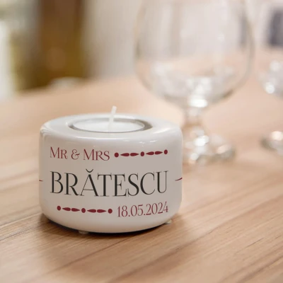 Suport ceramic personalizat pentru lumanare - Mr & Mrs